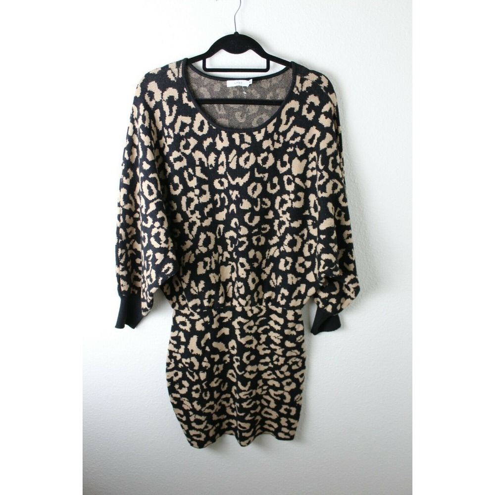 Women's LUSH Sweater Dress Leopard Print Balloon Long Sleeve Sz Medium M
